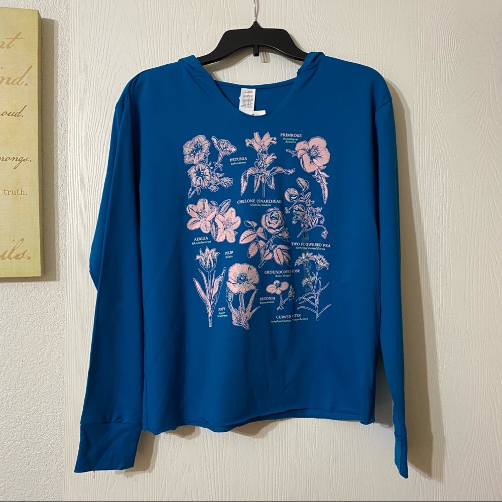 Pink Flowers Long Sleeve Graphic Hoodie